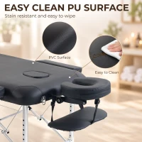 HOMCOM Foldable Massage Bed Portable Table, 3-Section Aluminium Foldable Beauty Couch with Headrest Support, 60 cm Width Black(m-6)