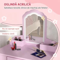 ZONEKIZ Set de toaletă pentru fetițe cu oglindă, scaun și spații de depozitare, din lemn roz(m-6)