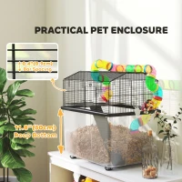 PawHut Two-Tier Hamster Cage with 31cm Deep Tray, Tube System, Water Bottle, Ramp, Feeding Bowl, Multicoloured(m-5)