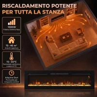 HOMCOM Camino Elettrico da Incasso o Parete 1500W, Timer, Fiamma Regolabile e Telecomando, Nero(m-4)
