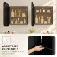 HOMCOM Bathroom Medicine Mirror Cabinet, Bathroom Wall Cabinet with Storage, Magnetic Door and Adjustable Shelf, Black(m-6)
