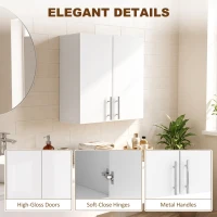 HOMCOM Bathroom Wall Cabinet, Wall-Mounted Bathroom Storage Cabinet with 2 Doors, Adjustable Shelf for Kitchen, White(m-7)