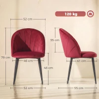 HOMCOM Set 2 Sedie da Pranzo Imbottite con Schienale a Conchiglia in Velluto, 52x55x79 cm, Rosso Vino(m-3)