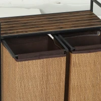 HOMCOM Wasmand Bamboe 2 vakken 120 L Wasverzamelaar met Plank, Wasbox, Verrijdbaar 73x33x78 cm, Bruin(m-11)