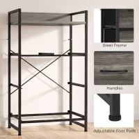HOMCOM Rustic Chest of Four Fabric Drawers - Grey Wood Effect(m-7)