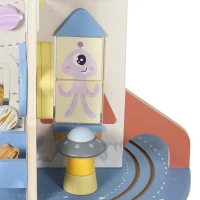 AIYAPLAY Cube d'Activités en Bois Thème Fusée, Cube Éducatif avec Trieur de Formes et Labyrinthe de Perles, pour 2 à 6 Ans(m-14)