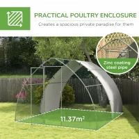 PawHut Galvanised Outdoor Chicken Coop, with Cover, for 8-12 Chickens, Hens, Ducks, Rabbits, 3 x 3.8 x 2.2m - Silver Tone(m-5)