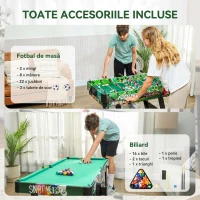 HOMCOM Masă de Joc 6 în 1 cu Fotbal de Masă, Biliard, Air Hockey, Ping Pong, Inele și Hochei pe Iarbă, 118x104x71 cm(m-6)