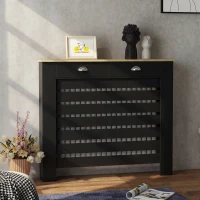 HOMCOM Couvercle de Radiateur, Cache-Radiateur, Grille à Lattes Horizontales avec 2 Tiroirs en Bois, 111 x 19 x 95,5 cm, Noir(m-10)