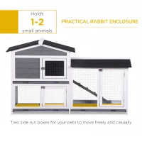 PawHut Wooden 2-Tier Rabbit Hutch w/ Tray Ramp Grey(m-5)