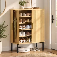 HOMCOM Dulap pentru Pantofi 5 Niveluri 15 Perechi cu Uși tip Rulou Glisante, Rafturi Reglabile, 78x38x95,2cm, Stejar(m-5)
