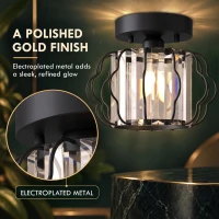 HOMCOM Crystal Ceiling Light Fixtures, Modern Semi-Flush Ceiling Lighting with Crystal Strips, 2 Pack, Black(m-6)