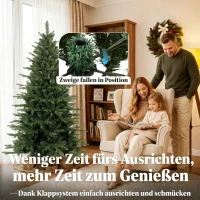 HOMCOM Kunstkerstboom 180 cm met inklapbare houten standaard, 1438 takpunten, groen(m-6)