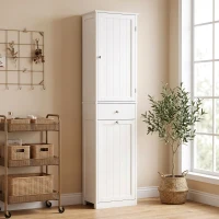 HOMCOM Smalle badkamerkast met kantelbaar wasvak, 180 cm, wit(m-8)