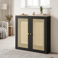 HOMCOM Cubre Radiadores con 2 Puertas de Ratán Cubreradiador Cubierta para Radiador para Salón Dormitorio 78x19x75 cm Negro(m-10)