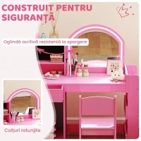 AIYAPLAY Set Măsuță de Machiaj pentru Copii 3-8 Ani 2 în 1 cu Oglindă și Scaun, Roz(m-7)