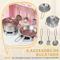 AIYAPLAY Set Bucătărie de Jucărie din Lemn, cu Lumini și Sunete, Roz(m-7)