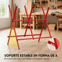 HOMCOM Caballete para Sierra Plegable Soporte Cortar Madera Altura y Ancho Ajustables Estructura en A Soporta hasta 150kg Rojo(m-4)