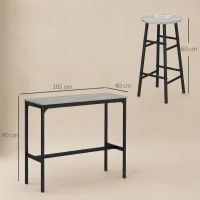HOMCOM Ensemble table haute de bar + 2 tabourets structure en acier plateau aspect effet bois gris 2 personnes noir(m-3)