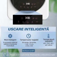 HOMCOM Mini Uscător de Rufe Portabil, 4 kg, Display LED, Compact 800W, ABS,  Tambur din Oțel Inoxidabil, Alb(m-4)