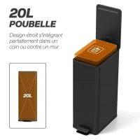 HOMCOM Poubelle de Cuisine 20L en Acier Inoxydable, Couvercle à Fermeture Douce, Compacte avec Seau Intérieur Amovible, Noir(m-4)