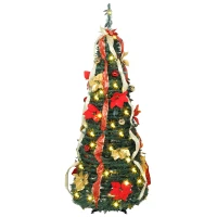HOMCOM Árbol de Navidad Desplegable 150 cm con 70 Luces LED 11 Modos Mando a Distancia y Decoración Incluida Verde(m-11)