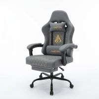 Sedia da gaming con poggiapiedi, morbido cuscino per collo e lombare, cuscini di supporto rimovibili, 60x60x122 cm, Grigio(m-2)