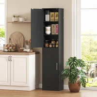 HOMCOM Columna de baño 6 niveles, mueble de almacenamiento estrecho, 2 puertas y 4 estantes ajustables, 40x35x180cm, Negro(m-4)