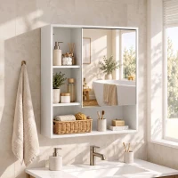 HOMCOM Bathroom Mirror Cabinet, Wall-Mounted Bathroom Cabinet with Mirror Door, Adjustable Shelves, White(m-2)
