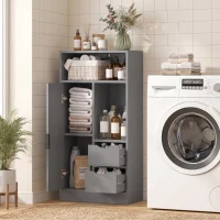 HOMCOM Meuble de salle de bain, meuble de rangement étroit avec 2 tiroirs, compartiments ouverts, 50x25x100cm, gris(m-9)