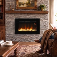 HOMCOM Elektrischer Kamin 60 cm zum Einbau oder an der Wand, 1800W, 24‑Stunden‑Timer, verstellbare Flamme, Kristalle(m-5)
