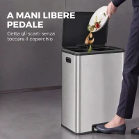 HOMCOM Pattumiera a Pedale 2 x 30 L in Acciaio Inox con Secchi Estraibili e Coperchio Soft-Close, Argento(m-7)