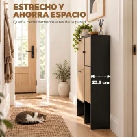 HOMCOM Zapatero Estrecho con 2 Cajones Abatibles Armario Taburete Oculto Estantes Ajustables 8-10 Pares 100x23,8x100 cm Roble(m-7)