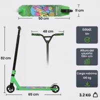 SPORTNOW Scooter Acrobático para Trucos con Plataforma de Aluminio Rodamientos ABEC-7 Ruedas 100 mm Manillar 360° Verde(m-3)