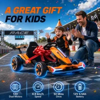 AIYAPLAY Kart Électrique pour Enfants 12 V, Go Kart, 2 Moteurs, Siège Réglable, Batterie au Lithium, Démarrage Progressif, Orange(m-9)