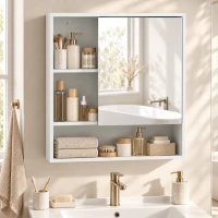 HOMCOM Bathroom Mirror Cabinet, Wall-Mounted Bathroom Cabinet with Mirror Door, Adjustable Shelves, White(m-8)