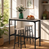 HOMCOM Ensemble table haute de bar + 2 tabourets structure en acier plateau aspect effet bois gris 2 personnes noir(m-8)