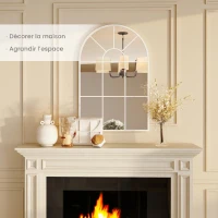 HOMCOM Miroir Mural Arqué 91 x 60 cm, Miroir Verrière Arche Style Industriel, Cadre Métallique, pour Salon, Chambre, Blanc(m-4)