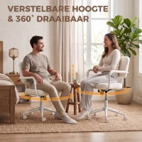HOMCOM Bureaustoel van Sherpa-fleece, draaistoel met 360° draaifunctie, kantelfunctie, in hoogte verstelbaar, met PU-wielen, crèmewit(m-7)