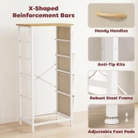HOMCOM Chest of Drawers, Dresser with 5 Fabric Drawers, Tall Storage Unit with 4 Pockets and 2 Hooks Steel Frame, Beige(m-7)