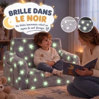 AIYAPLAY Canapé enfant 2 en 1, fauteuil pour enfant avec étoiles phosphorescentes, dépliable en méridienne, gris(m-5)