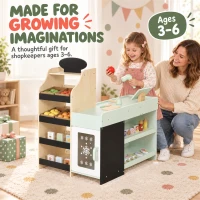 AIYAPLAY Marchande Enfants en Bois, Caisse Enregistreuse, Aliments Factices, Tableau Noir et 44 Accessoires, pour 3 à 6 Ans(m-8)