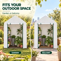 Outsunny Serre de Jardin PE avec Étagères 2 Niveaux, Bâche Renforcée 140 g/m², Porte Zippée Enroulable, 143x73x195cm, Blanc(m-8)