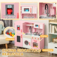 AIYAPLAY Cucina Giocattolo per Bambini con Fornelli, Luci e Suoni, Forno, Microonde, Rubinetto, 3+ Anni, Rosa(m-4)