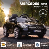 AIYAPLAY Mașină Electrică pentru Copii Mercedes-Benz SL500 12V cu 2 Motoare, Suspensie, Muzică și Telecomandă, Negru(m-4)