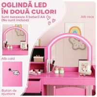 AIYAPLAY Set Măsuță de Machiaj pentru Copii 3-8 Ani 2 în 1 cu Oglindă și Scaun, Roz(m-5)