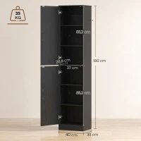 HOMCOM Columna de baño 6 niveles, mueble de almacenamiento estrecho, 2 puertas y 4 estantes ajustables, 40x35x180cm, Negro(m-3)