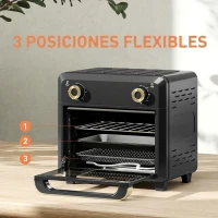 HOMCOM Horno Freidora de Aire 10 L con 2 Mandos Convección 360° Temperatura hasta 230 °C Temporizador 60 Min Bandeja y Cesta(m-5)