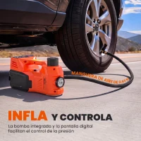HOMCOM Kit de Gato Hidráulico Eléctrico 5T 12V 14,3-45 cm Luz LED Bomba Aire Llave Hexagonal Martillo Maletín Naranja(m-6)