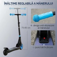 HOMCOM Trotinetă Electrică Pliabilă pentru Copii 6+ Ani cu Înălțime Reglabilă, 71x36.5x75-80 cm, Negru și Albastru(m-7)